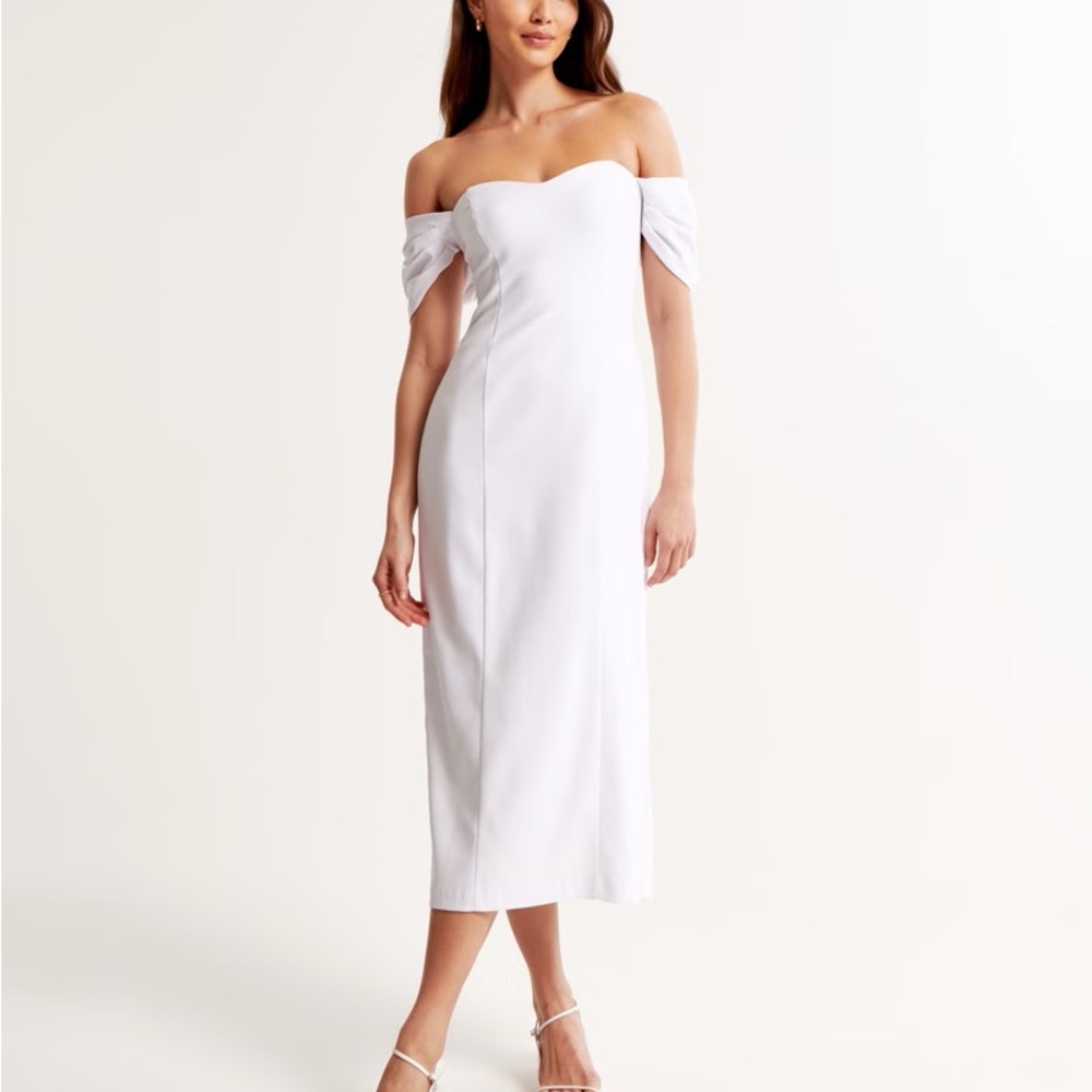 Abercrombie & Fitch White Sheath Dress Off-Shoulder Slit